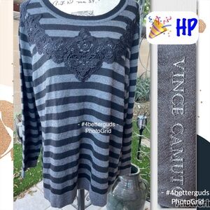 Vince Camuto Sweater Striped with Lace Accent Details Crew Pullover Size 3X